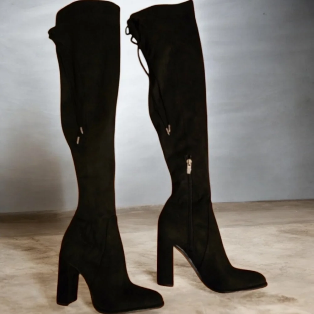 Marc Fisher Boots Elegant Black Women's Knee-High Size 5.5 5-1/2 Zip Faux Suede